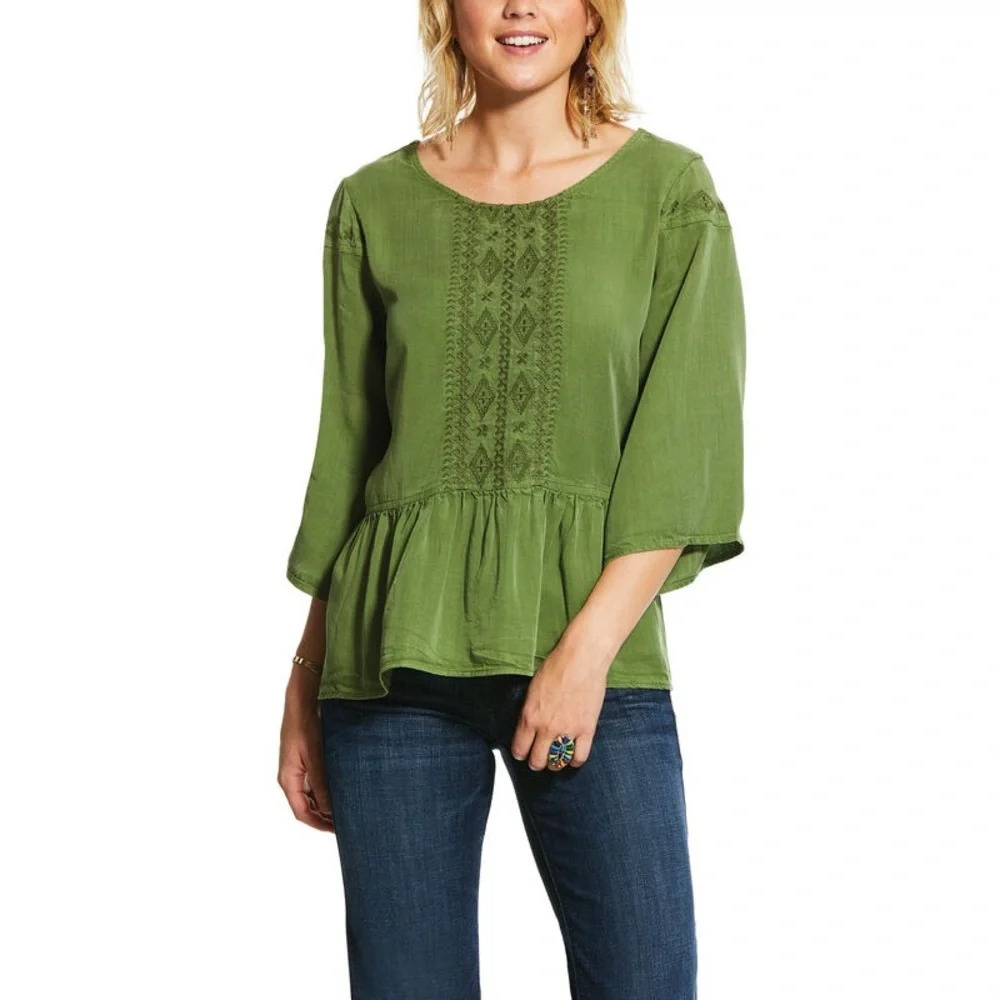 Ariat western relaxed audrey top blouse boho cowgirl western peplum women L